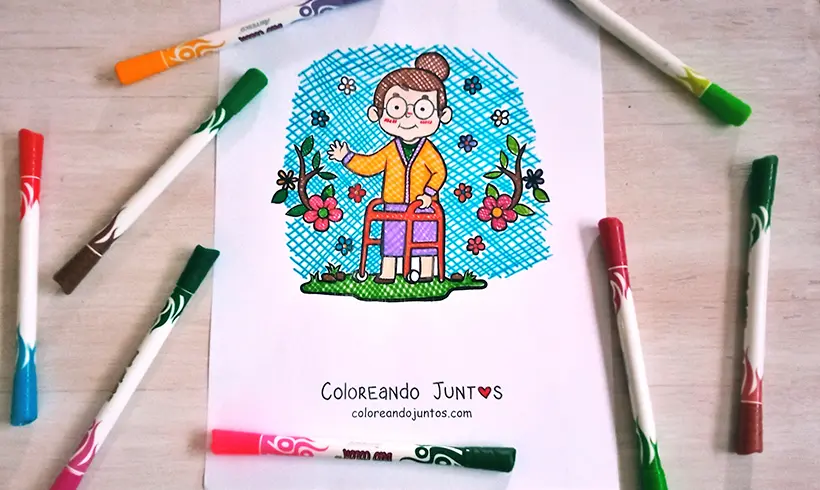 Dibujo de abuela coloreada por Coloreando Juntos
