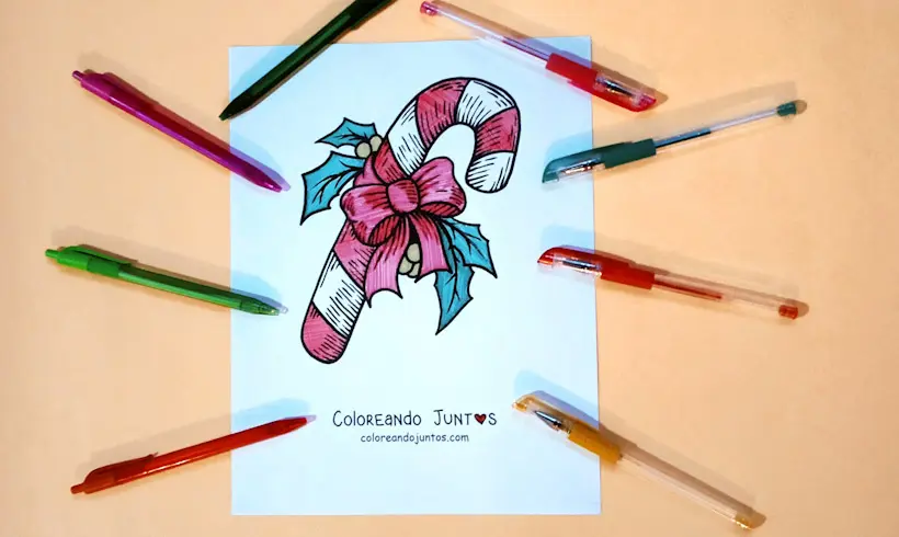 Dibujo de bastón de Navidad coloreado por Coloreando Juntos