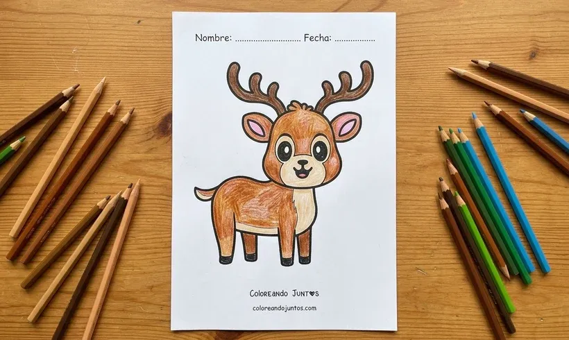 Dibujo de un cervatillo tierno coloreado con lápices de colores
