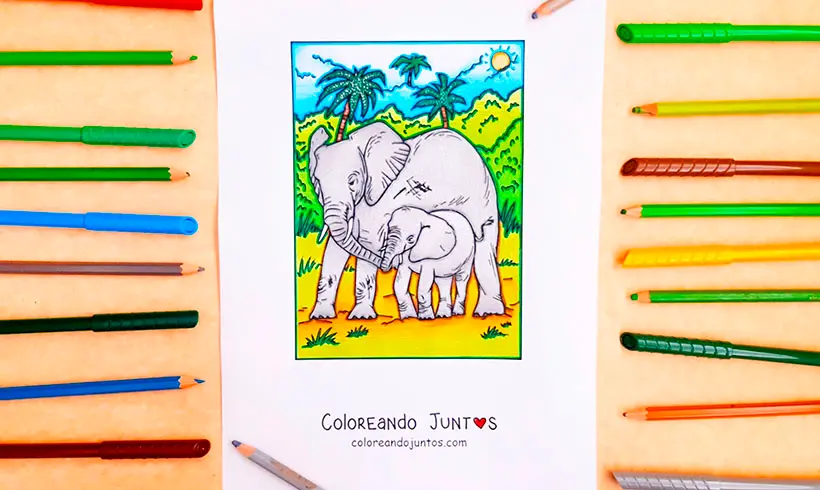 Dibujo de elefantes coloreados por Coloreando Juntos