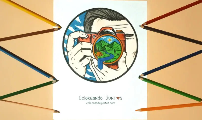 Dibujo de fotógrafo coloreado por Coloreando Juntos