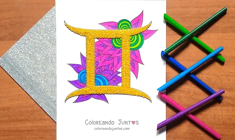 Dibujo del signo Géminis coloreado por Coloreando Juntos