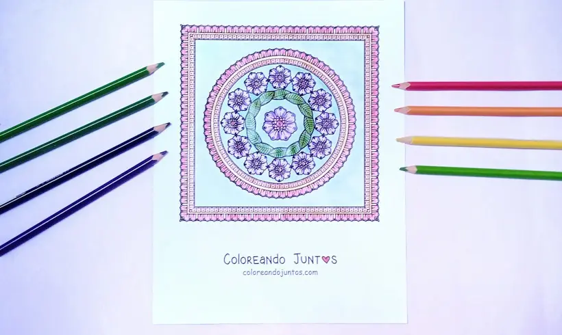 Dibujo de mandala cuadrada coloreada por Coloreando Juntos