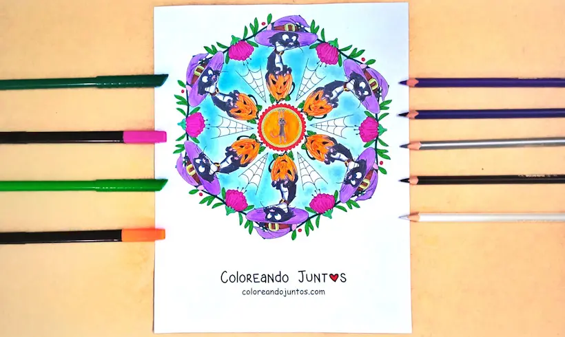 Dibujo de mandala de Halloween coloreada por Coloreando Juntos