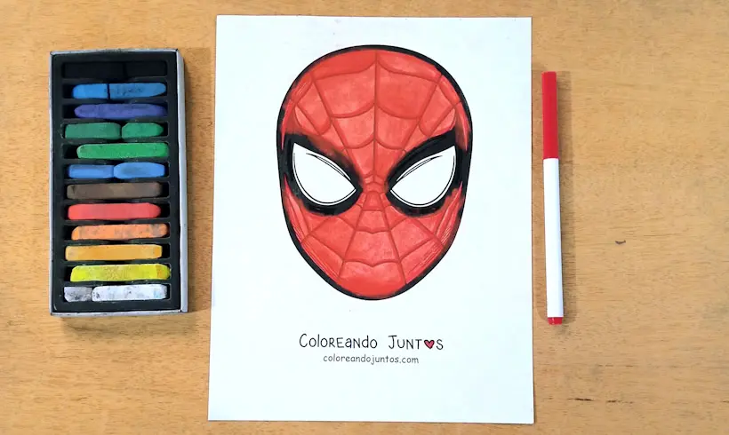 Dibujo de una máscara de Spiderman coloreada por Coloreando Juntos