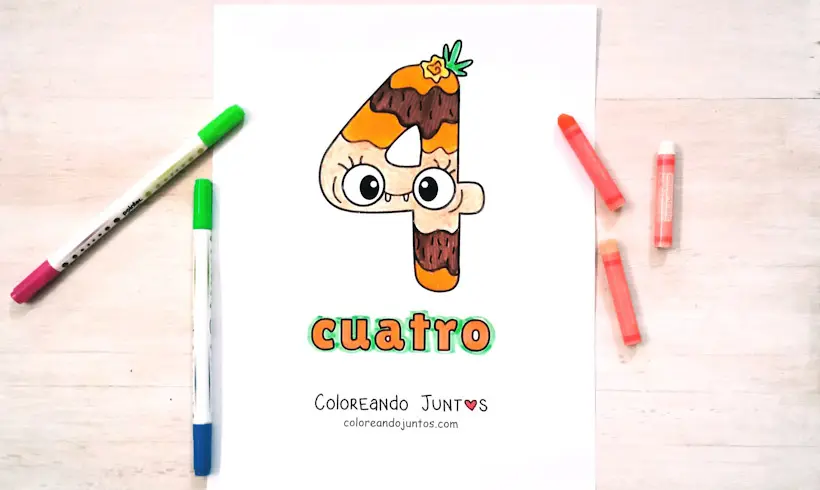 Dibujo del número 4 coloreado por Coloreando Juntos