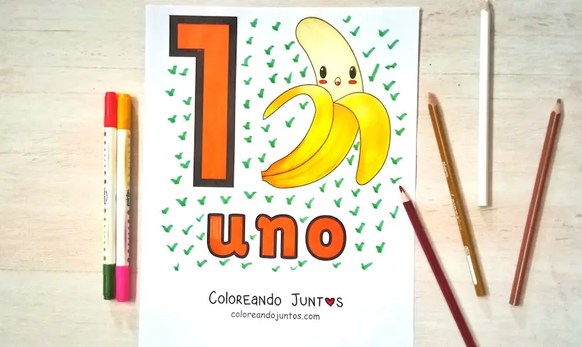 Dibujo del número 1 del 1 al 5 coloreado por Coloreando Juntos