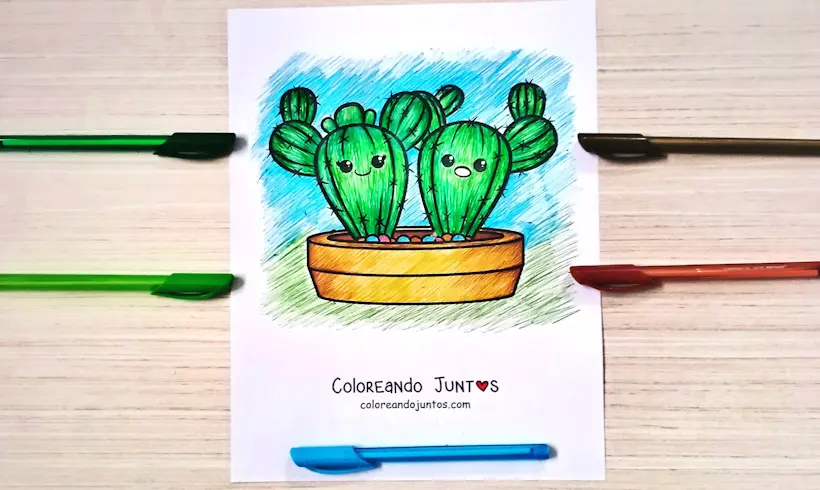 Dibujo de planta kawaii coloreadas por Coloreando Juntos