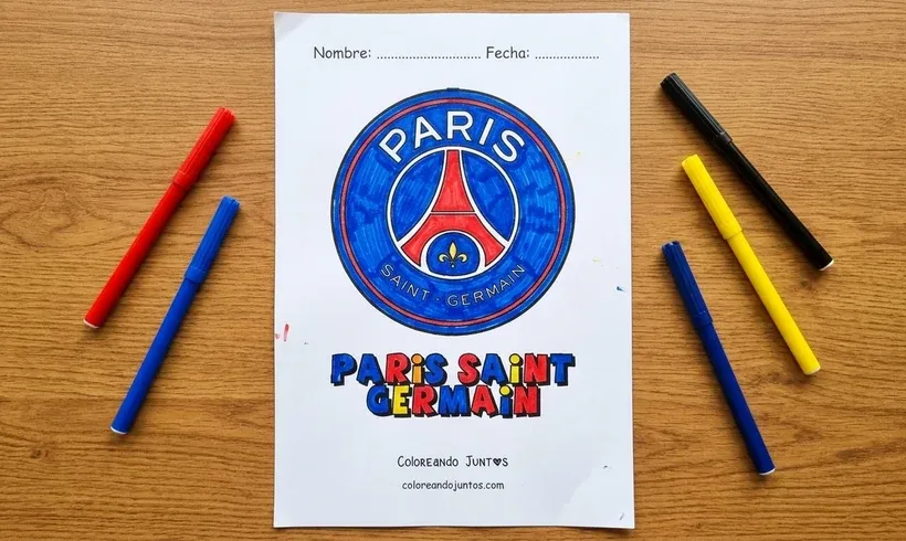 Dibujo del escudo del PSG coloreado con marcadores