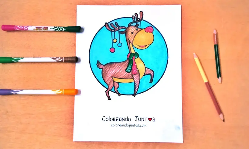 Dibujo de reno de Navidad coloreado por Coloreando Juntos