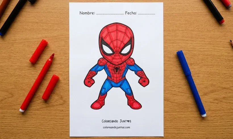 Dibujo de Spider-Man de pie coloreado con marcadores