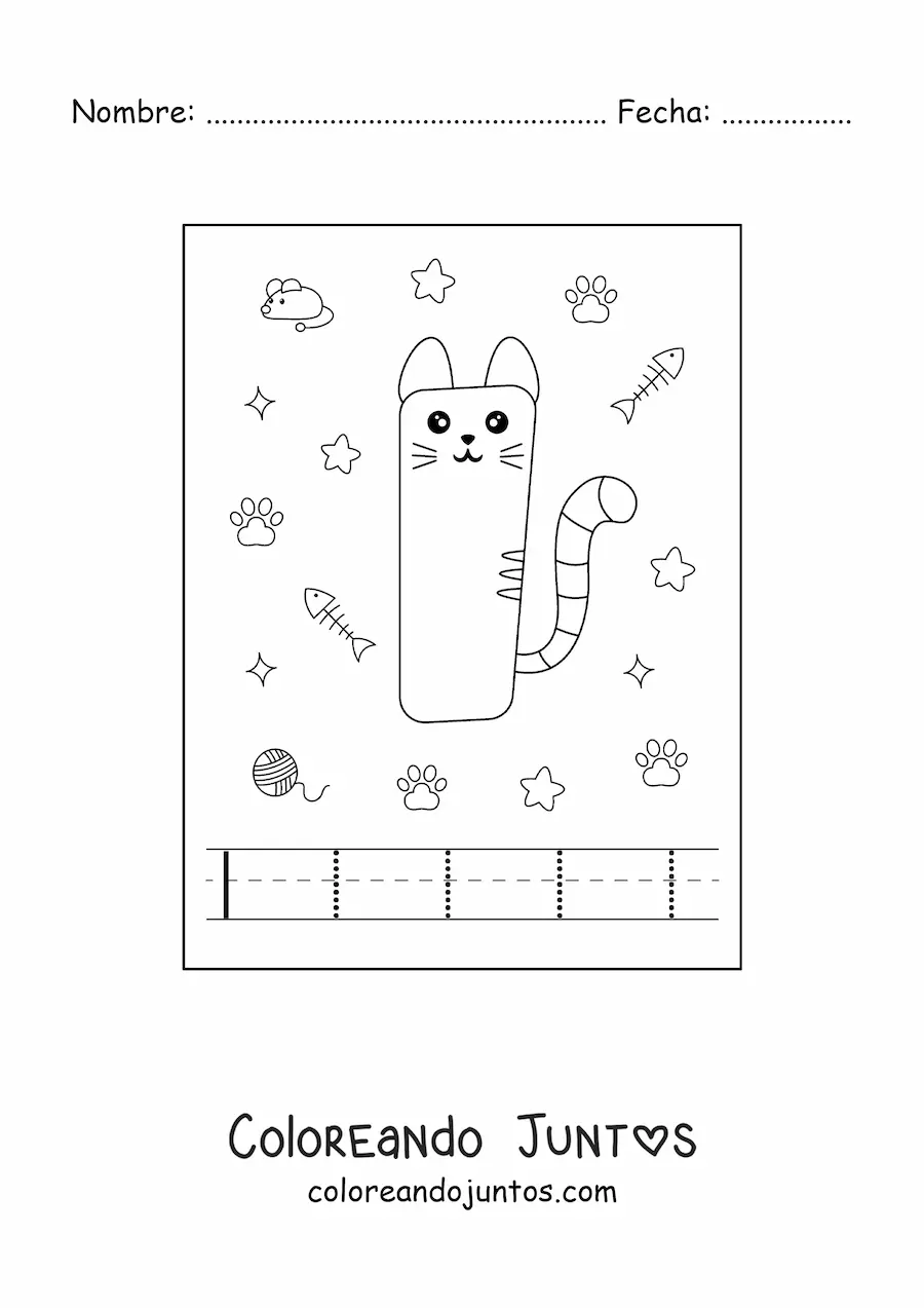 Imagen para colorear de la letra i animada con forma de gato