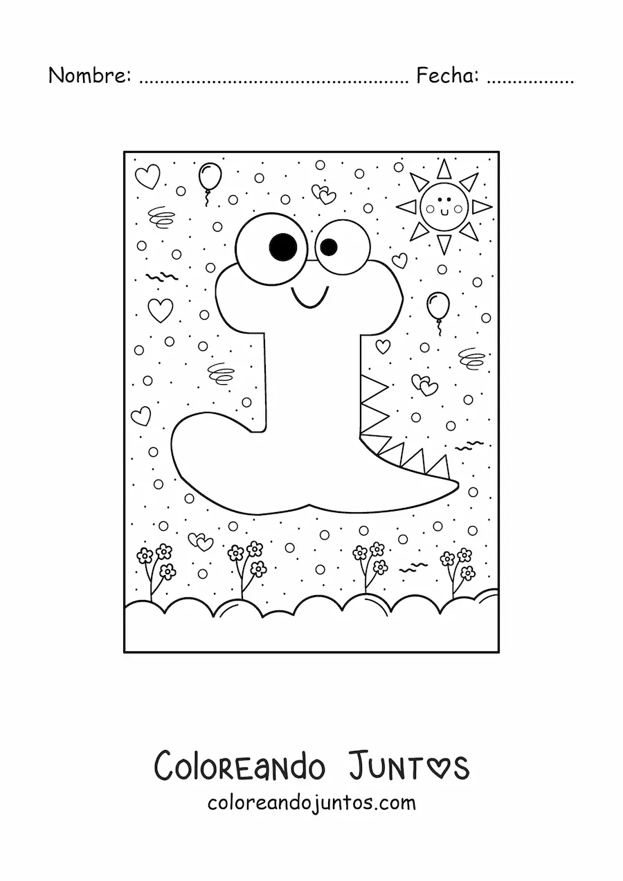 Imagen para colorear de la letra j animada con forma de monstruo con dibujos animados