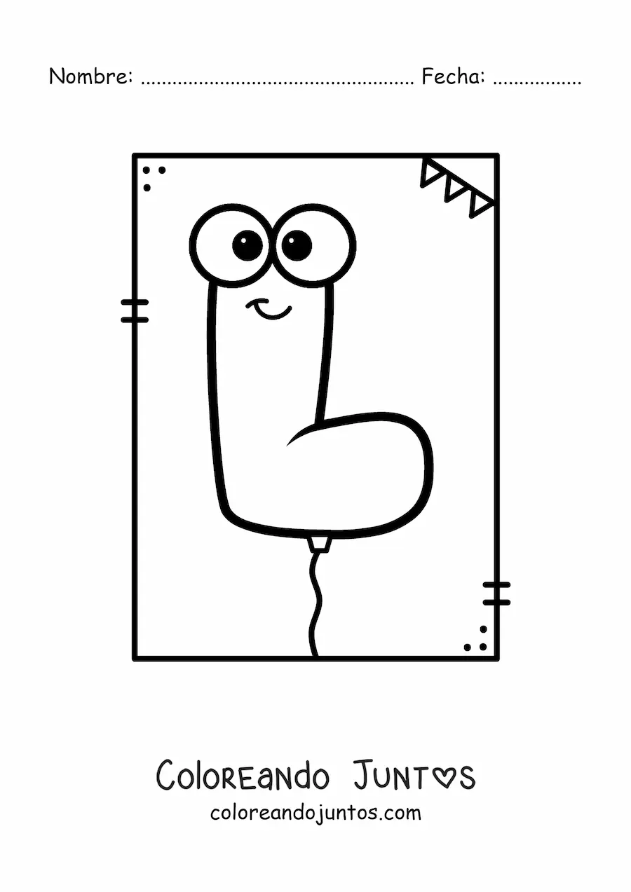 Imagen para colorear de la letra l animada con forma de globo