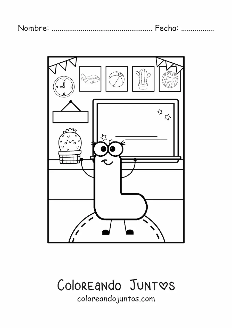 Imagen para colorear de la letra l animada en la escuela