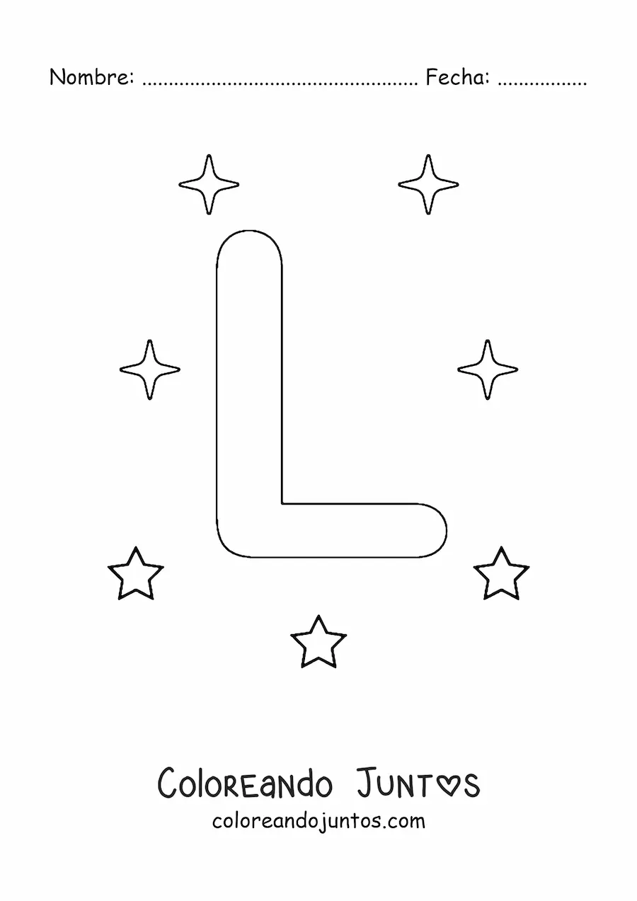 Imagen para colorear de letra l mayúscula con estrellas