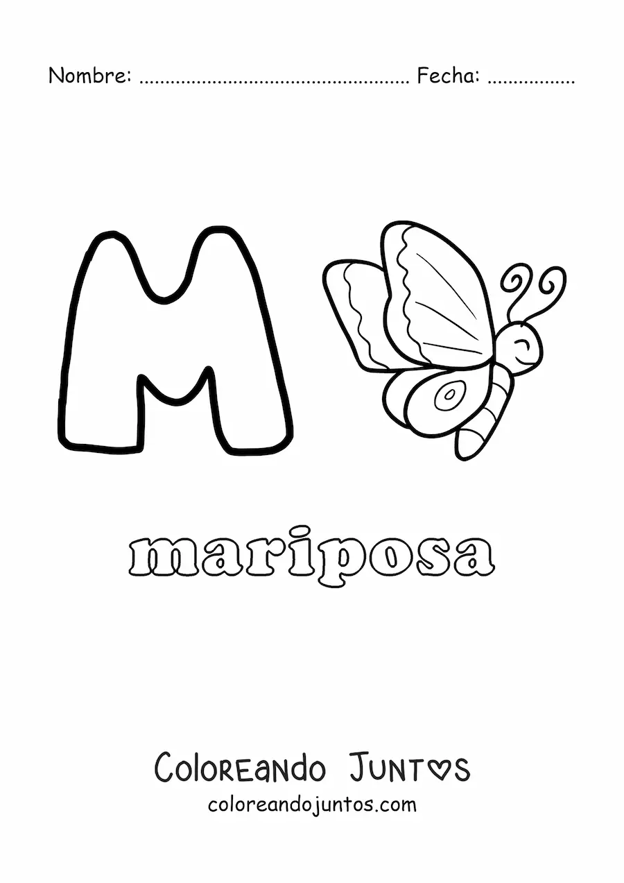 Imagen para colorear de m de mariposa