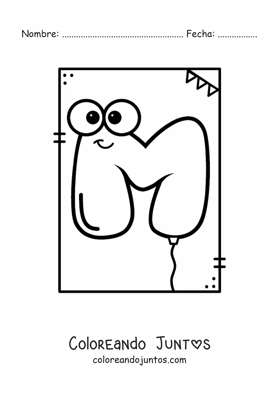 Imagen para colorear de la letra m animada con forma de globo