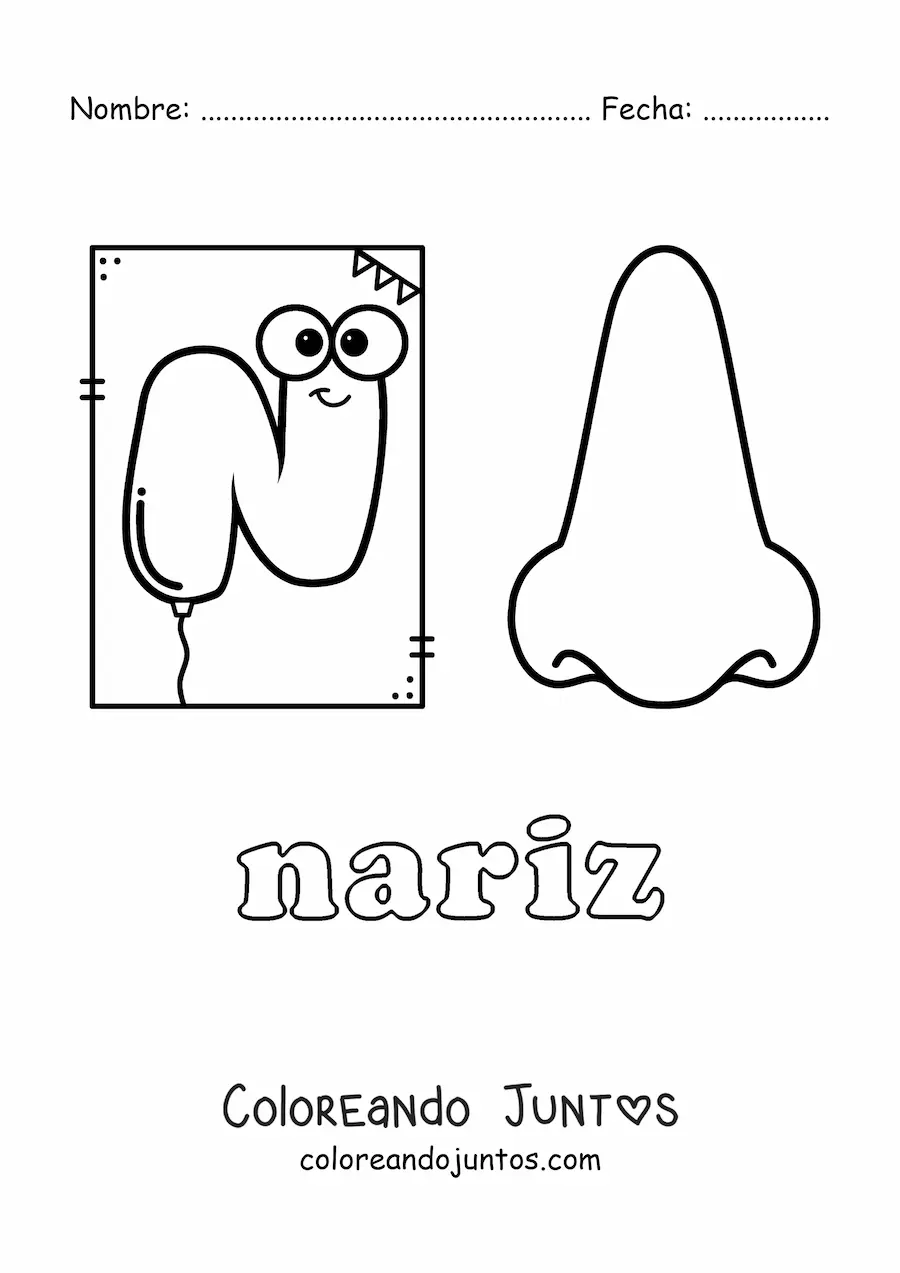 Imagen para colorear de n de nariz