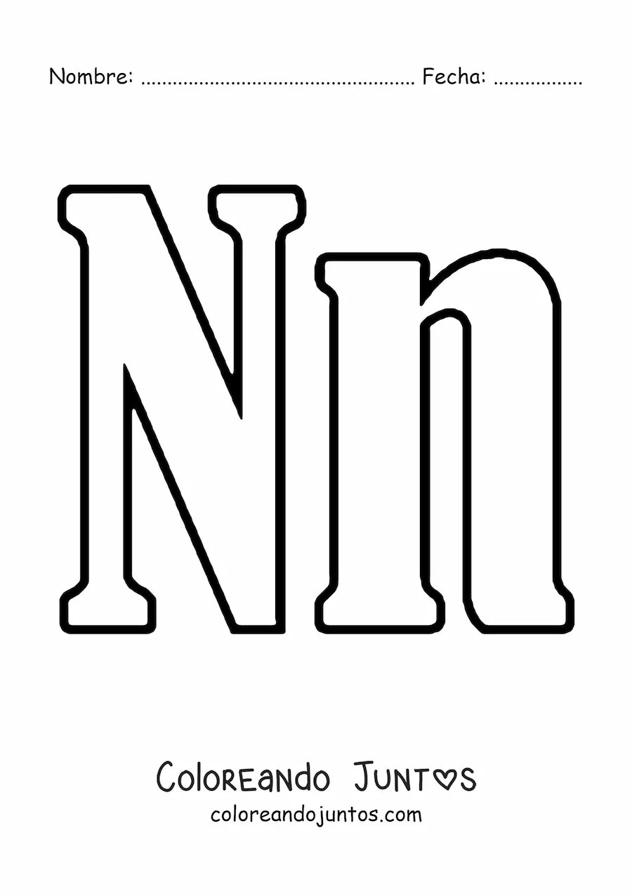 Imagen para colorear de letra n mayúscula y minúscula grande