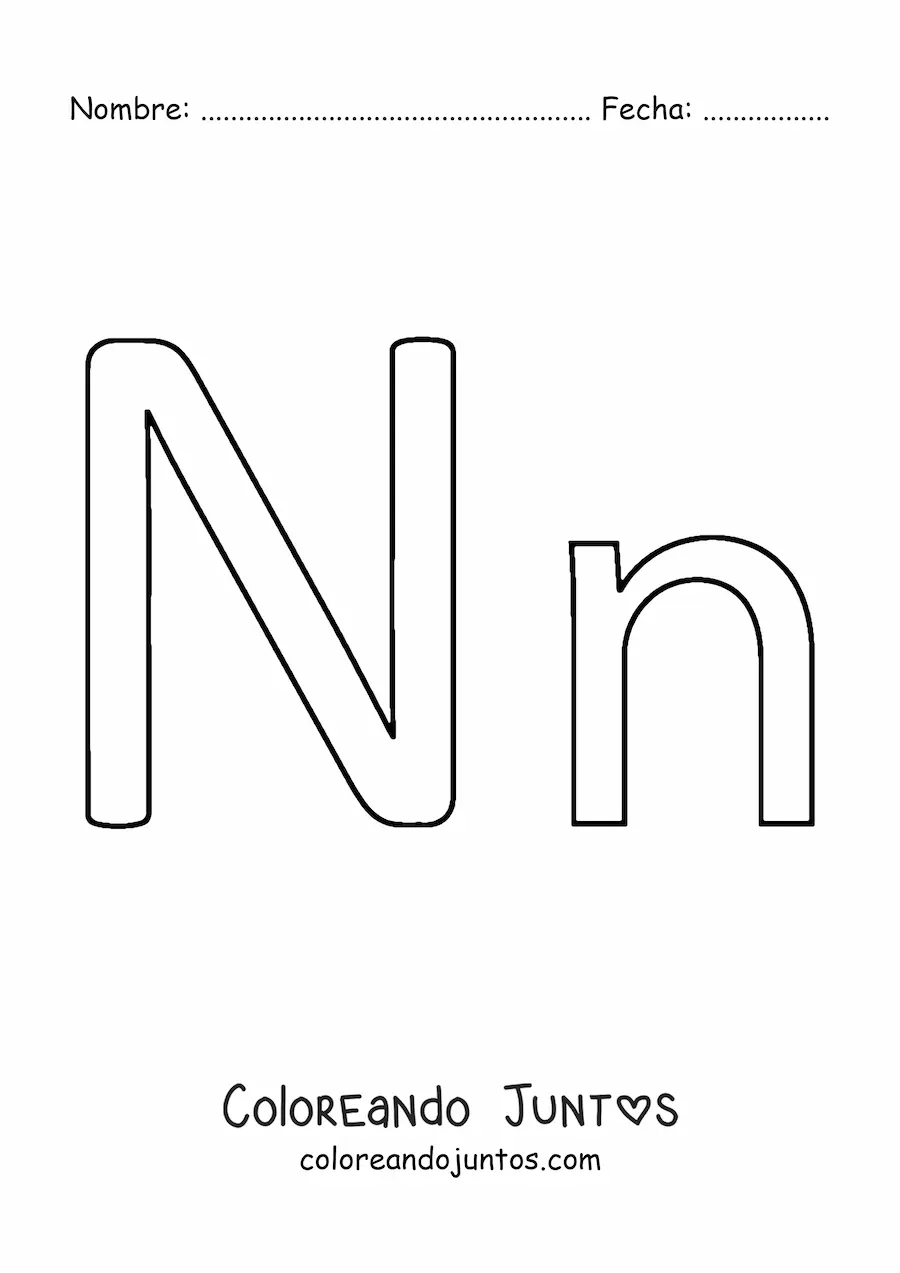 Imagen para colorear de letra n mayúscula y minúscula fácil