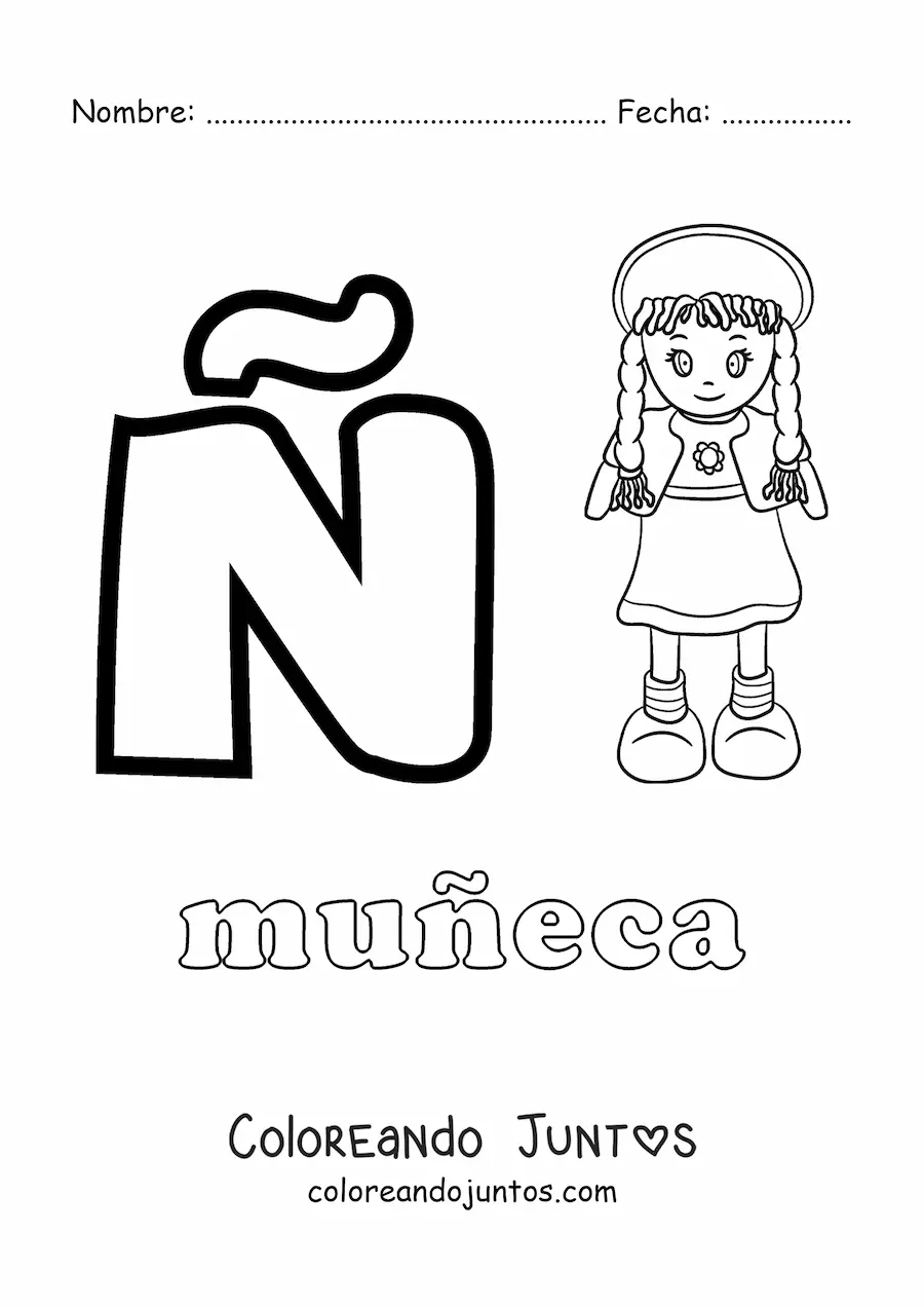 Imagen para colorear de ñ de muñeca