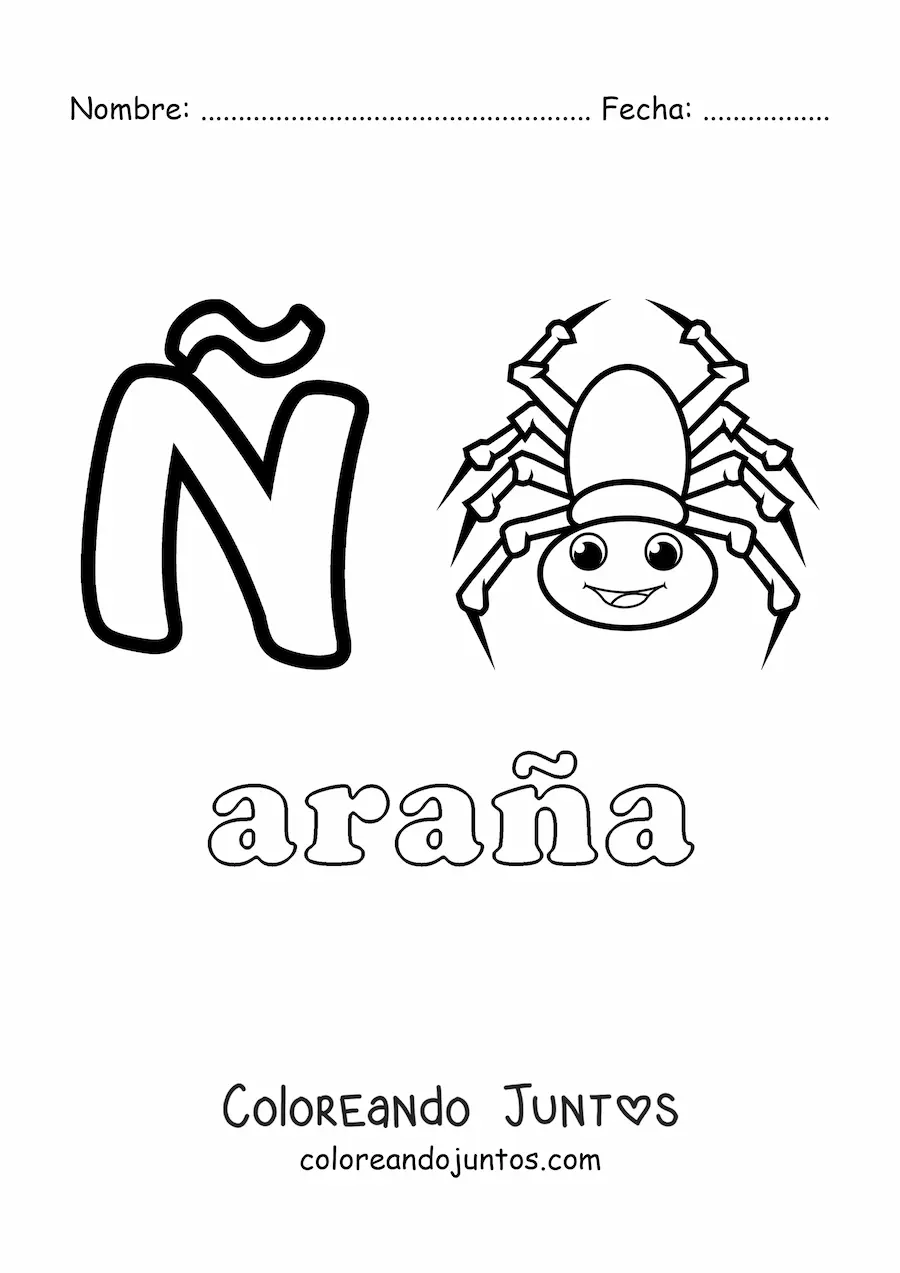 Imagen para colorear de ñ de araña
