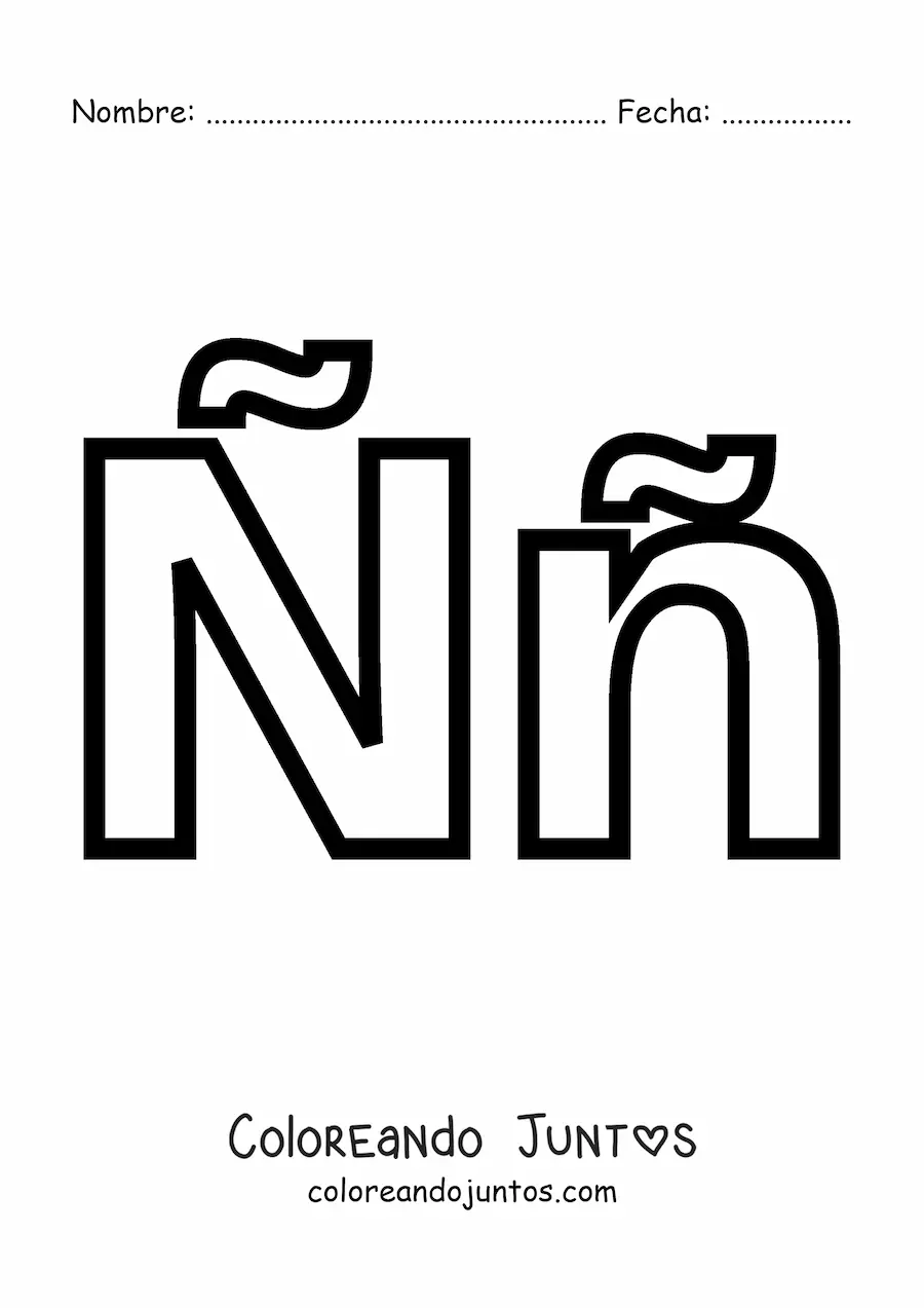 Imagen para colorear de la letra ñ mayúscula y minúscula fácil
