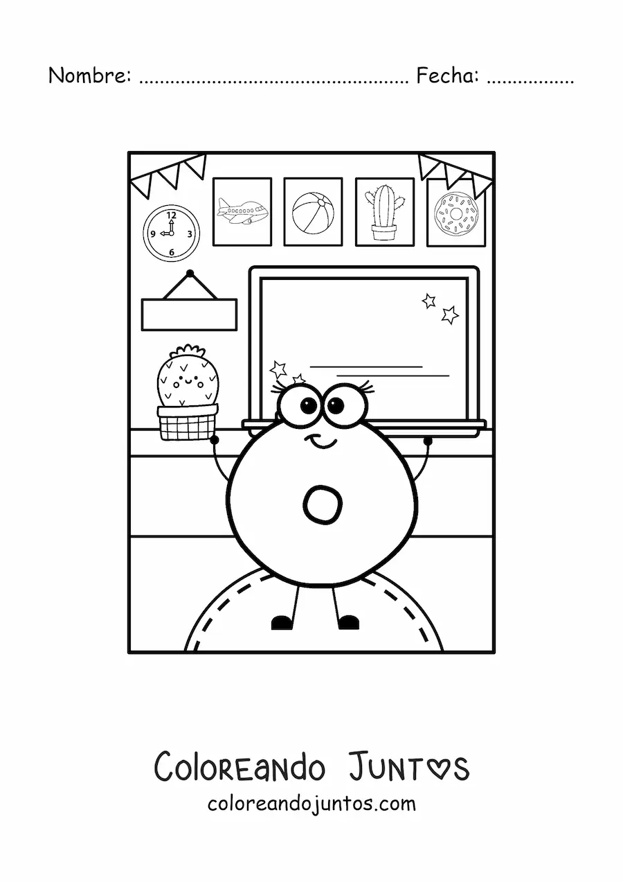 Imagen para colorear de la letra o animada en la escuela