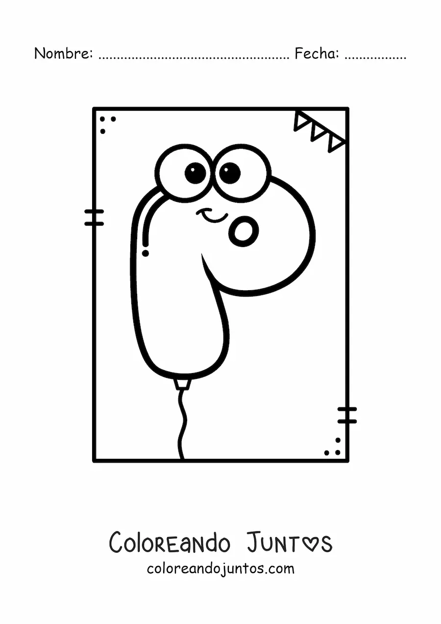 Imagen para colorear de la letra p animada con forma de globo