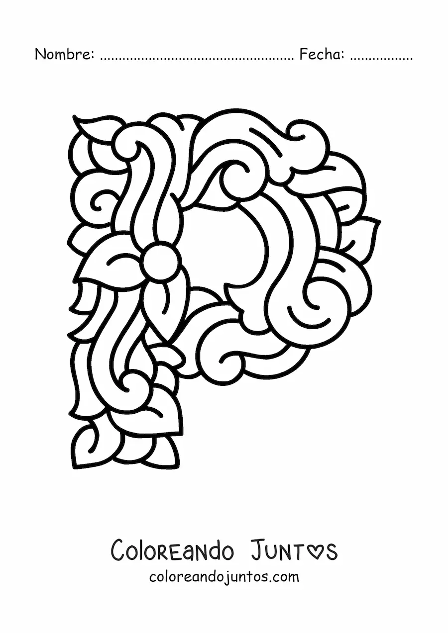 Imagen para colorear de letra p mayúscula decorada
