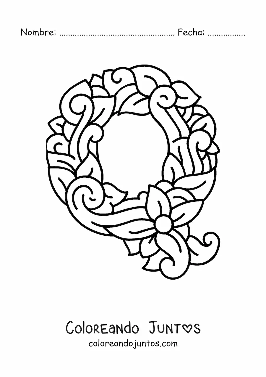 Imagen para colorear de letra q mayúscula decorada