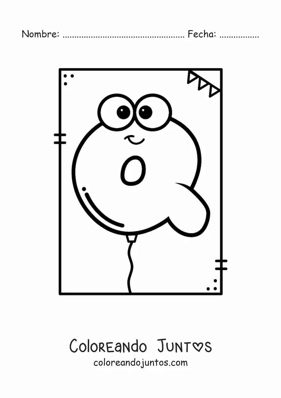 Imagen para colorear de la letra q animada con forma de globo