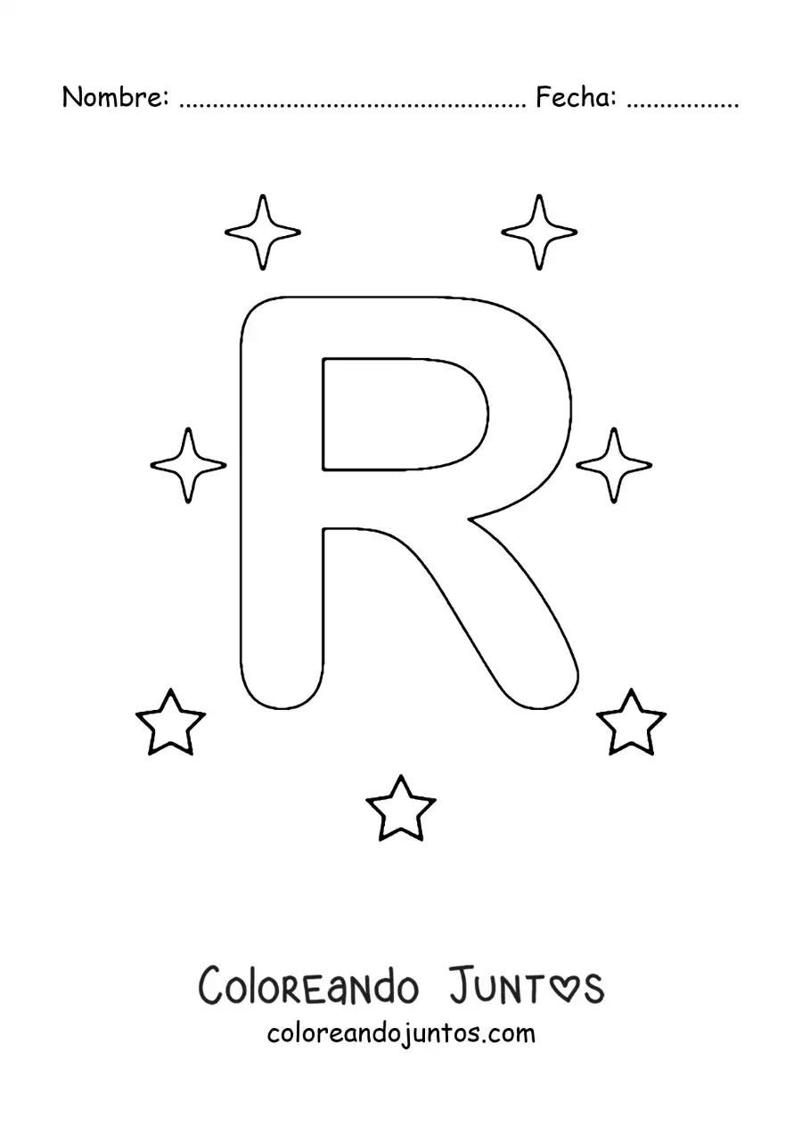 Imagen para colorear de letra r mayúscula con estrellas