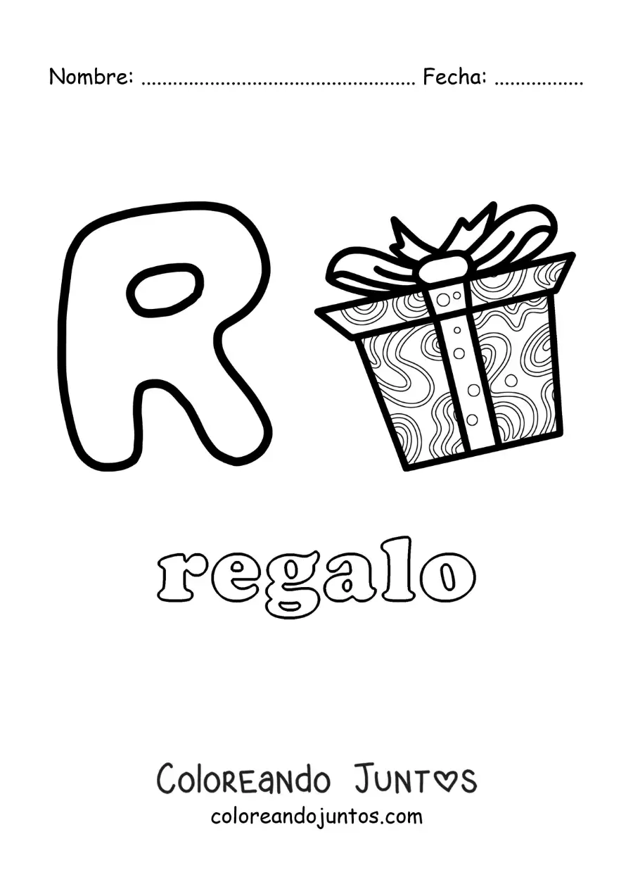 Imagen para colorear de r de regalo