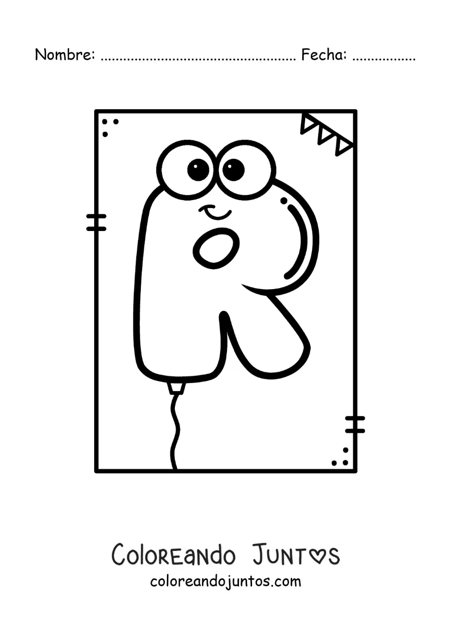 Imagen para colorear de la letra r animada con forma de globo