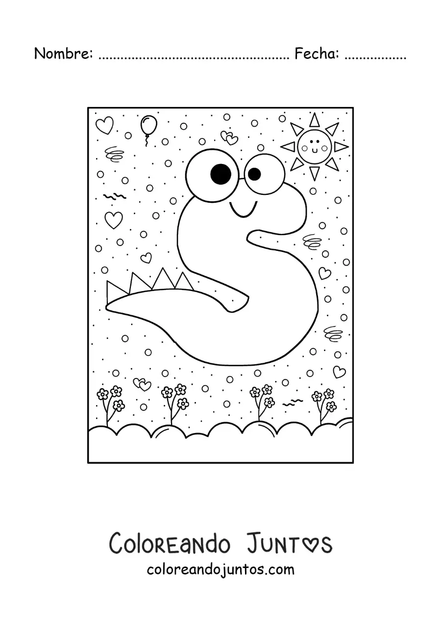 Imagen para colorear de la letra s animada con forma de monstruo con dibujos animados