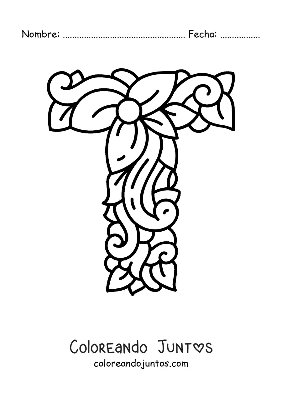 Imagen para colorear de letra t mayúscula decorada