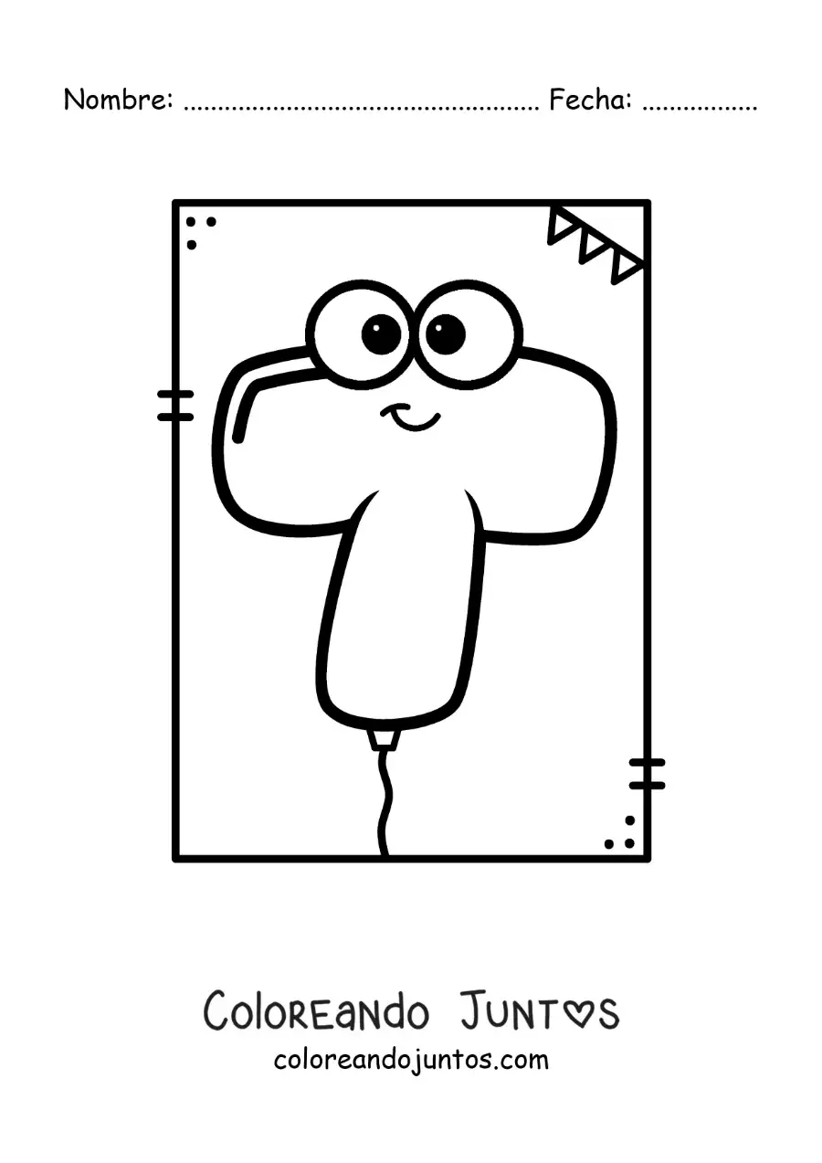 Imagen para colorear de la letra t animada con forma de globo