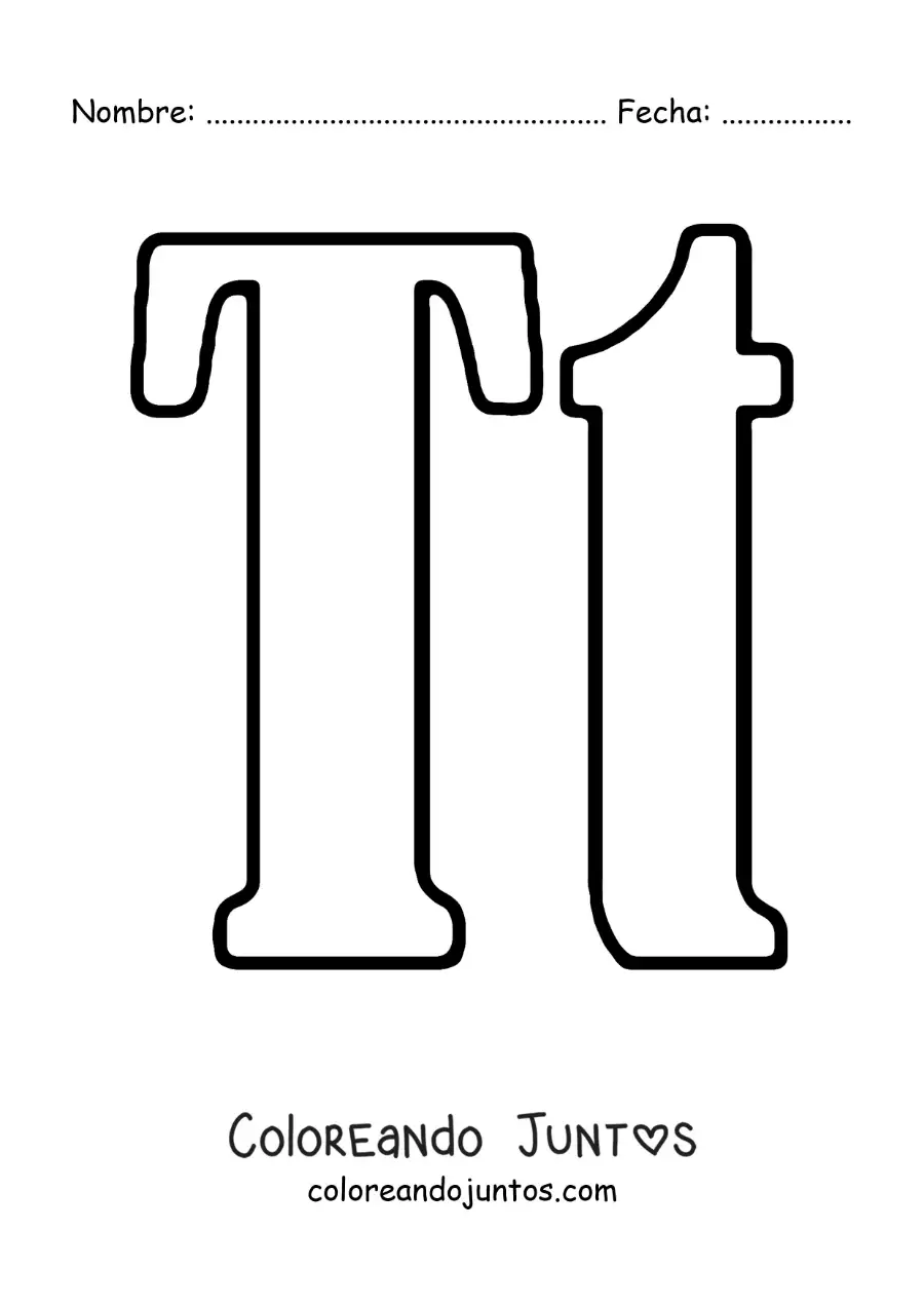 Imagen para colorear de letra t mayúscula y minúscula grande