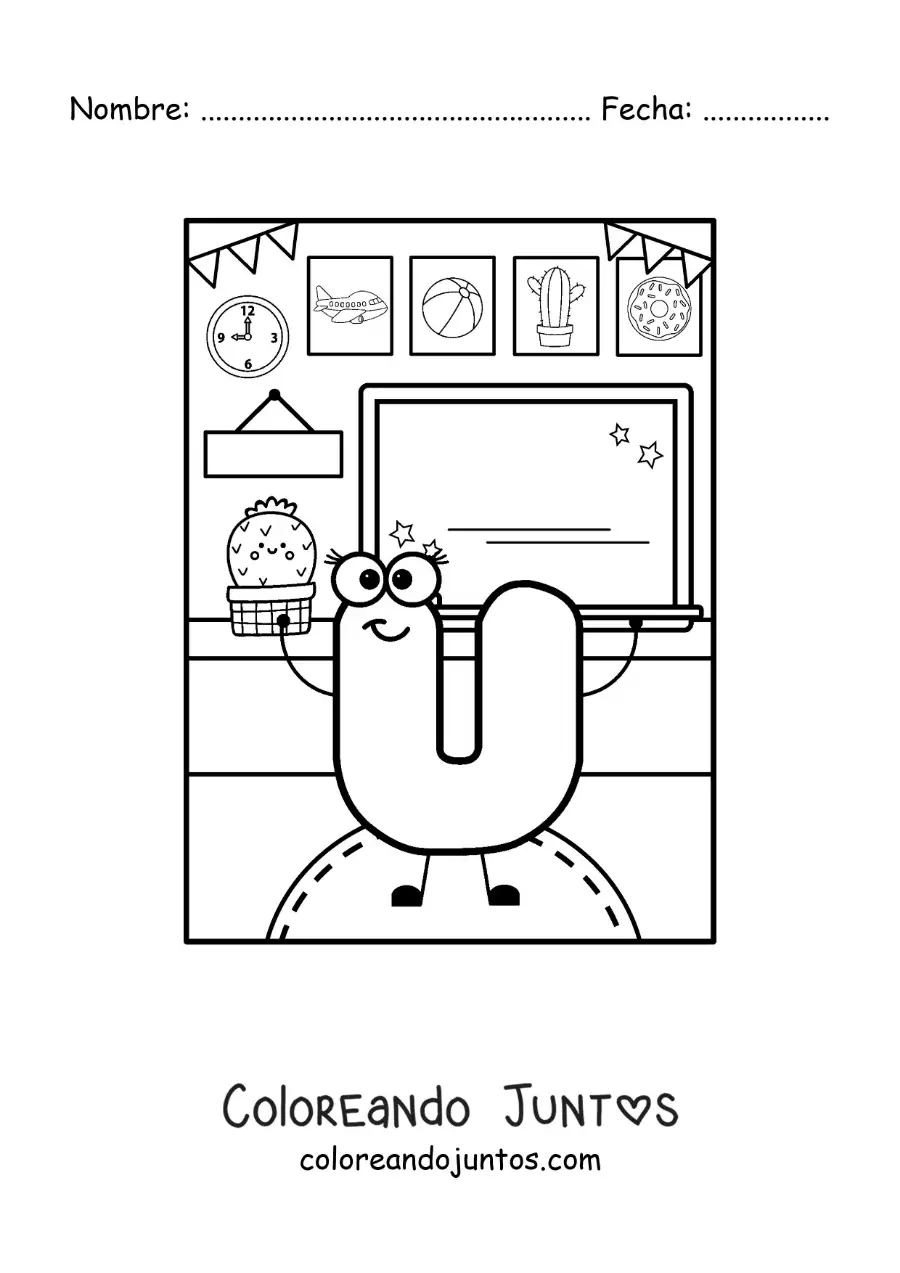 Imagen para colorear de la letra u animada en la escuela