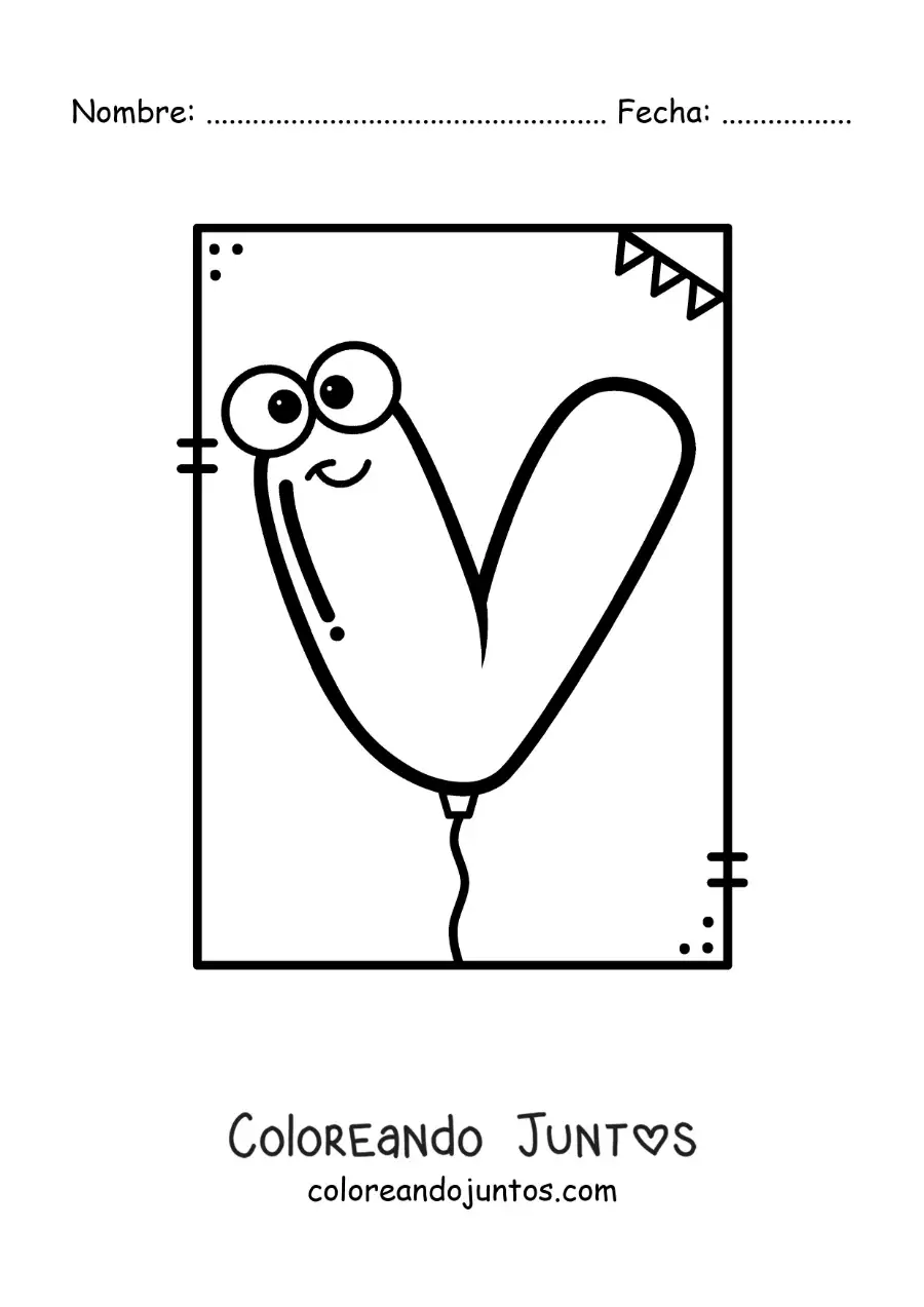 Imagen para colorear de la letra v animada con forma de globo