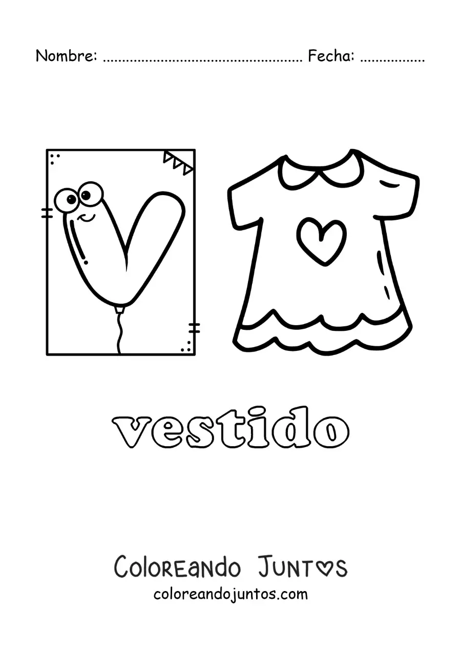 Imagen para colorear de v de vestido