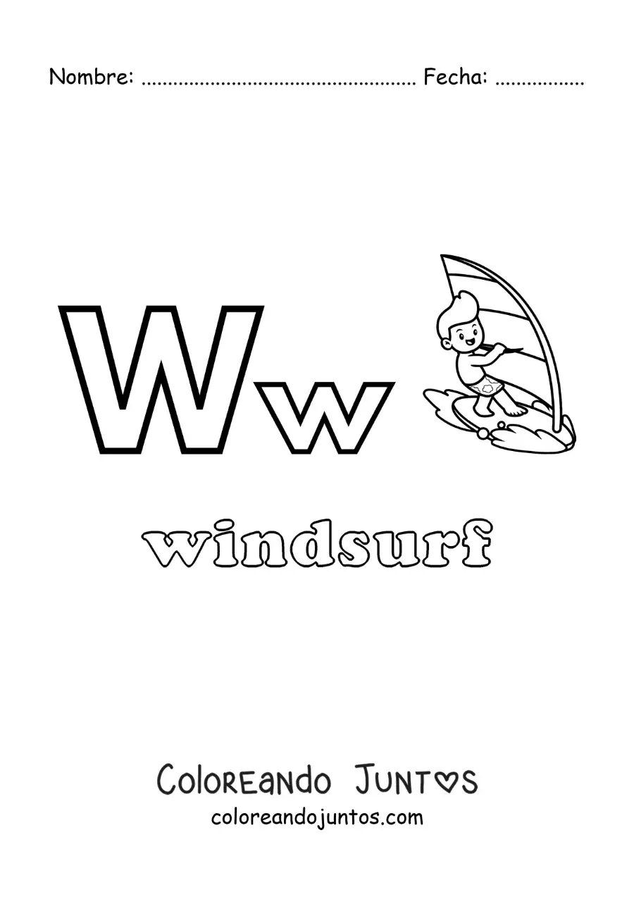 Imagen para colorear de w de windsurf