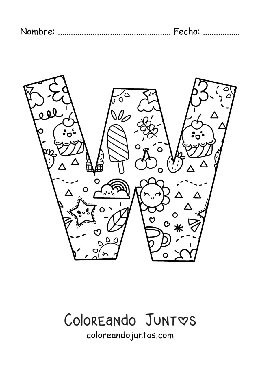 Imagen para colorear de la letra w con dibujos animados