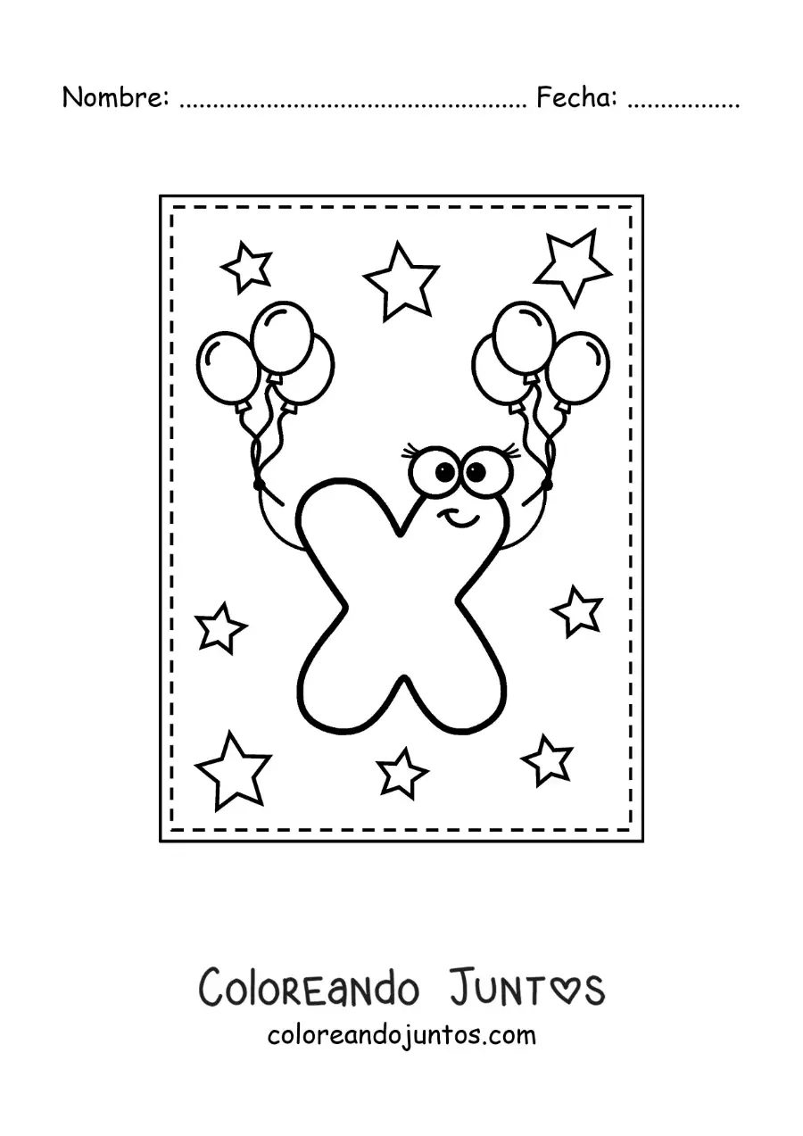 Imagen para colorear de la letra x mayúscula animada con globos