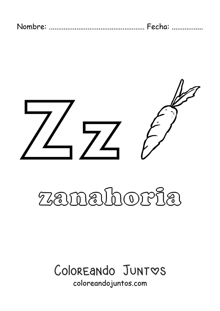 Imagen para colorear de z de zanahoria