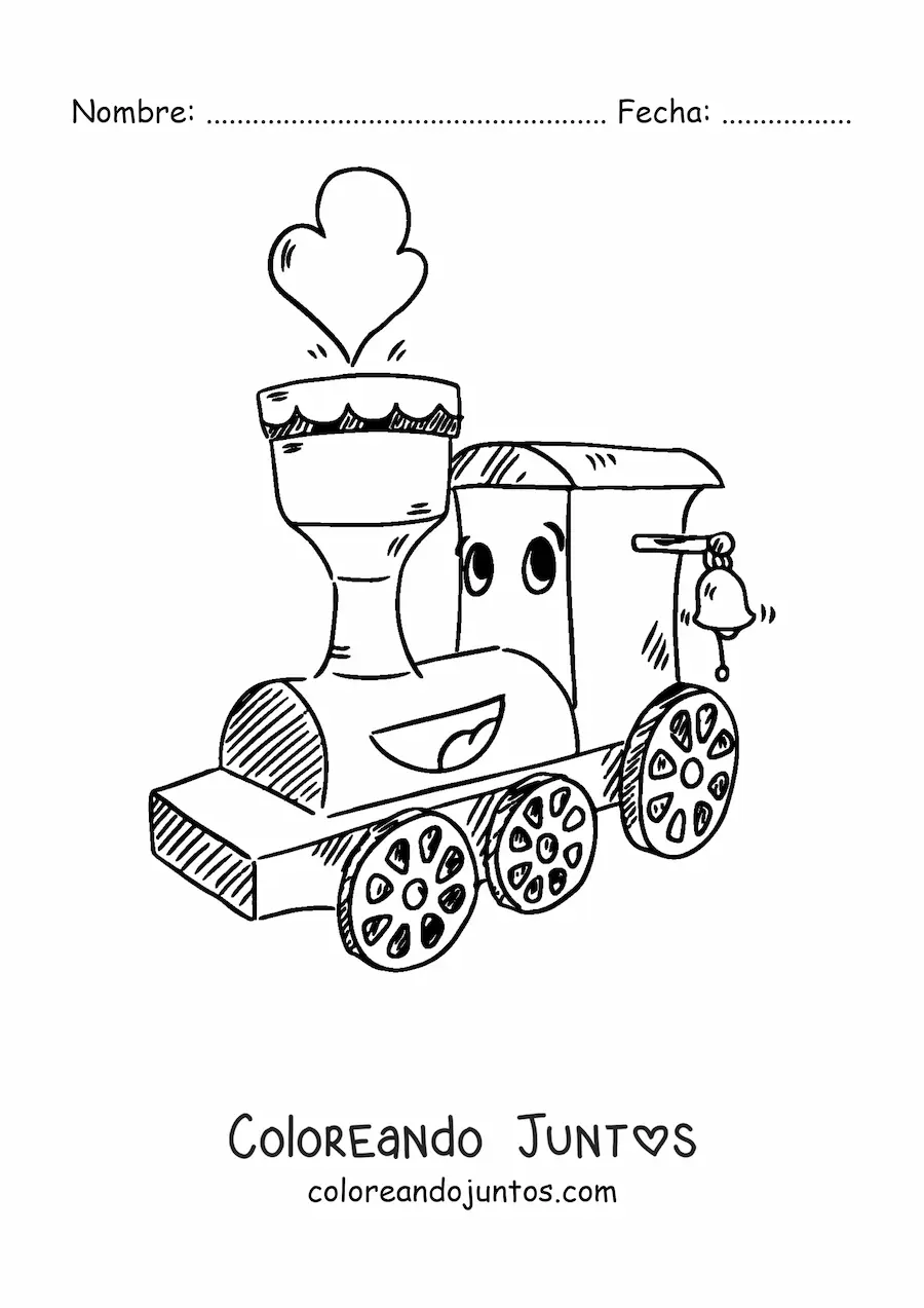 Imagen para colorear de un tren animado sonriendo