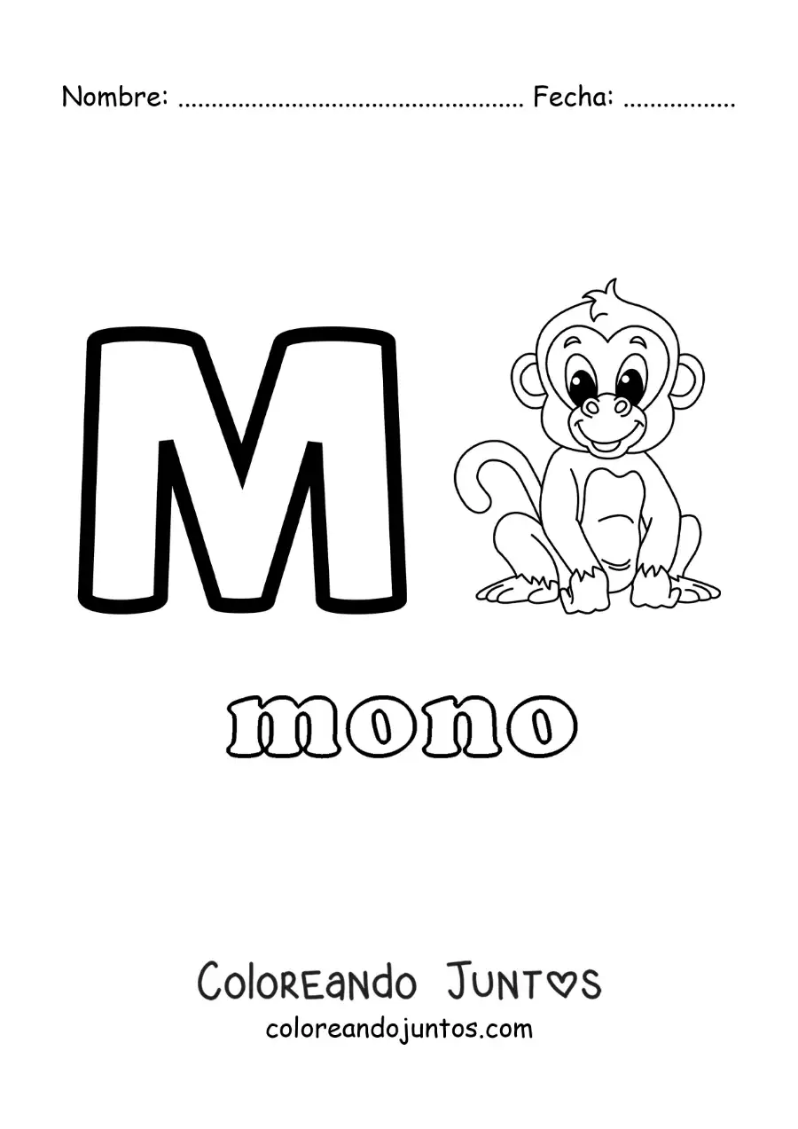 Imagen para colorear de la letra m de mono