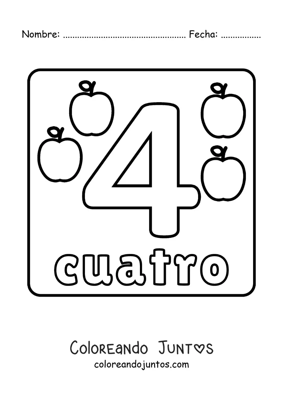 Imagen para colorear de ficha del número 4 grande para niños